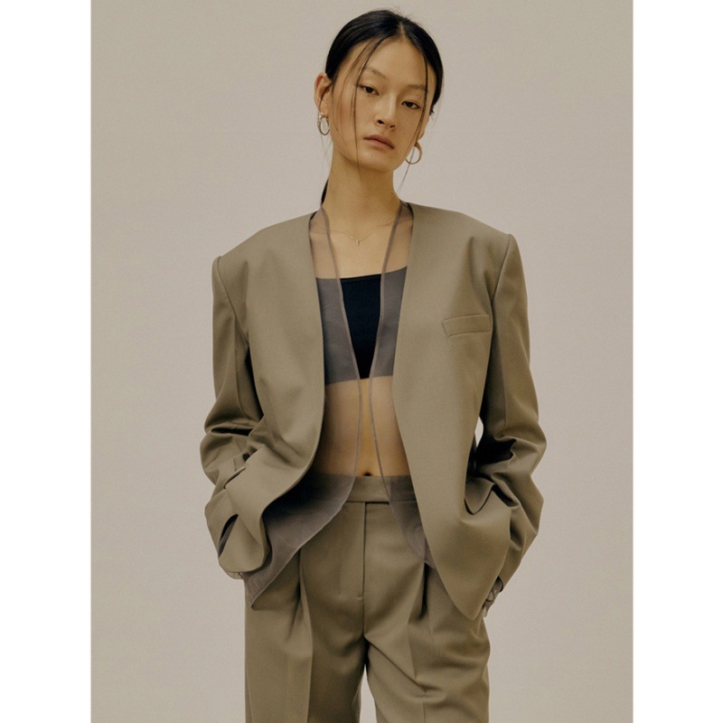 Longmei Mesh Suit Two-Piece Set for Women 2025 Autumn/Winter New Korean Style Lc Minimalist Casual V-Neck Commuter Suit