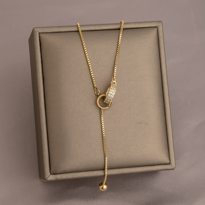 Light Luxury Niche Exquisite Double Ring Necklace 2024 New Women's Ins Style Simple Design Clavicle Chain Accessories