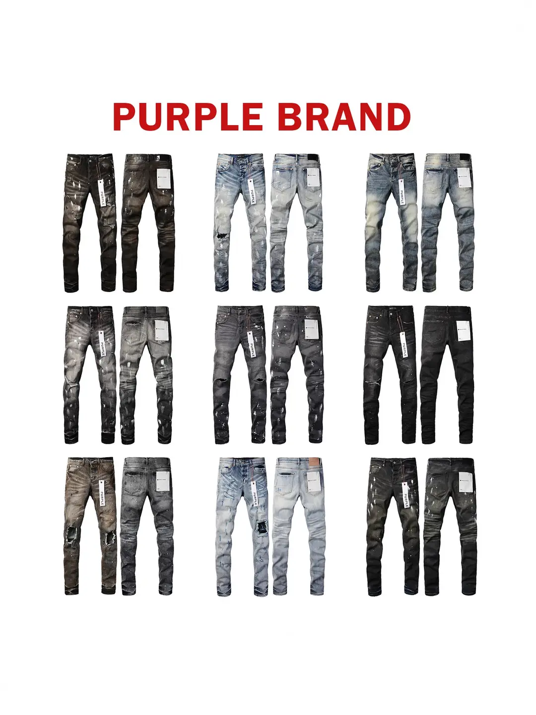 外贸跨境 欧美潮牌 街头PURPLE BRAND时尚修身小脚破洞做旧牛仔裤