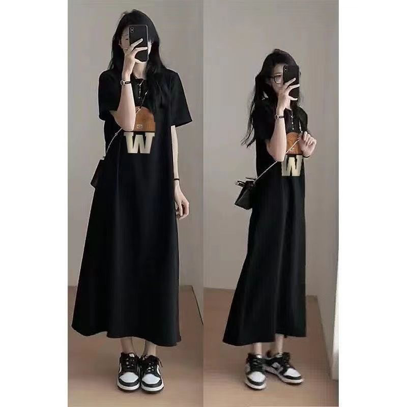 Over-the-Knee Long Dress Summer 2025 New Nightgown Women's plus size chubby girl Loose Short-sleeved T-shirt Age-reducing Straight dress