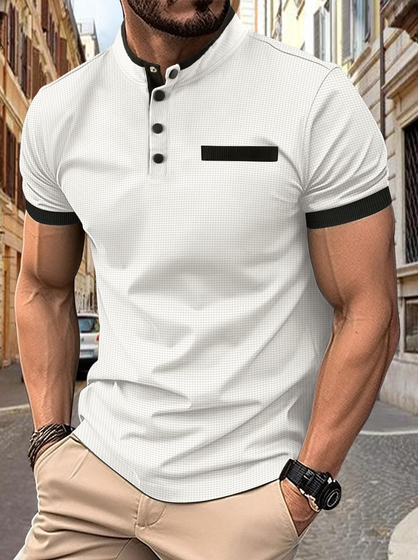 Foreign trade 2024 summer new plaid fake pocket design stand collar retro leisure golf suit