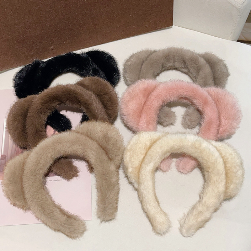 Autumn and Winter Atmosphere Sense Imitation Mink Plush Hair Band Advanced Sense Sweet Cute Bear Ears Wash Face Headband Headwear Women