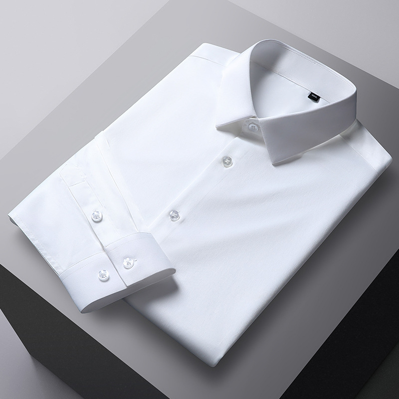 New Men's Long Sleeve Shirt Spring and Autumn Solid Color Mulberry Silk Shirt Business Urban Work Base Shirt Casual Shirt