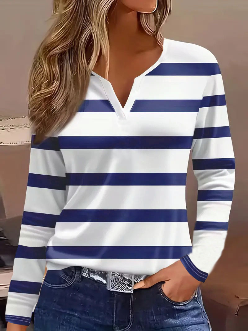 Europe and the United States cross-border foreign trade women's clothing explosion independent station shein Amazon temu leisure printing V-neck long sleeve T-shirt
