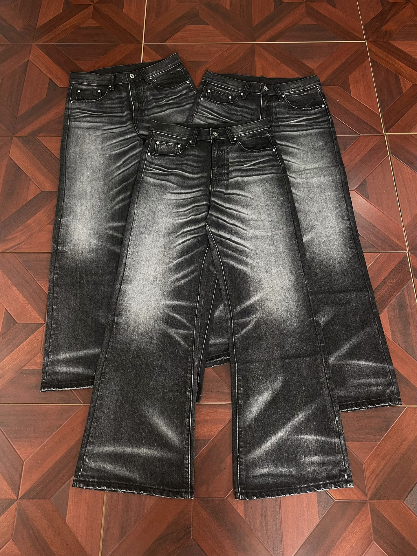 2026 Vintage Black Washed Retro Whiskered Baggy Loose Straight-Leg Vintage Jeans Battle King