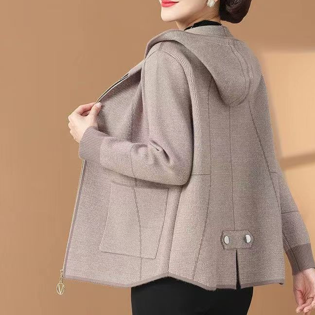 Middle-Aged Mother's Autumn Clothing 2024 New Style Casual Jacket Middle-Aged and Elderly Women's Spring & Fall Short Fashion Hooded Top