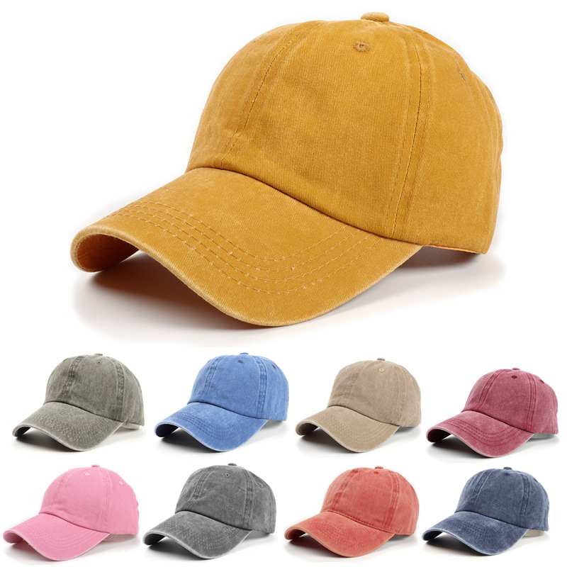 Cross-Border Washed Cotton Baseball Caps for Men and Women, Fashionable Dad Hats, Casual Old Soft Top Curved Brim Solid Color Duck Tongue Hats