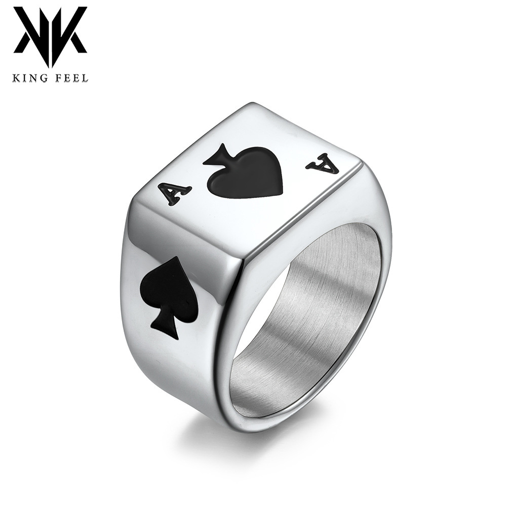 Cross-Border European and American Style Jewelry Supply Red Peach a Spades a Titanium Steel Ring Ring Men's Lucky Playing Card Ring Bracelet