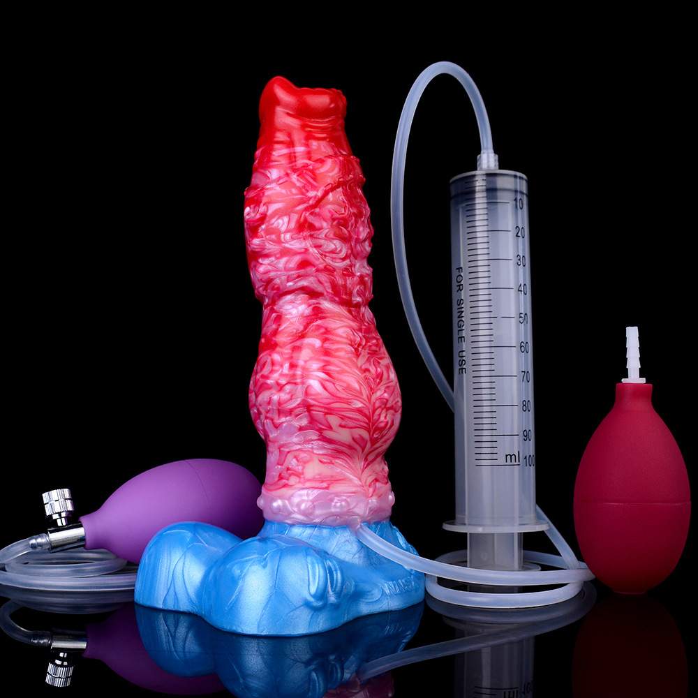 Nnsx5243 Dragon Flame Color Inflatable Water-Spraying Silicone Dildo Animal Dog Knot Penis Adult Masturbation Sex Toy