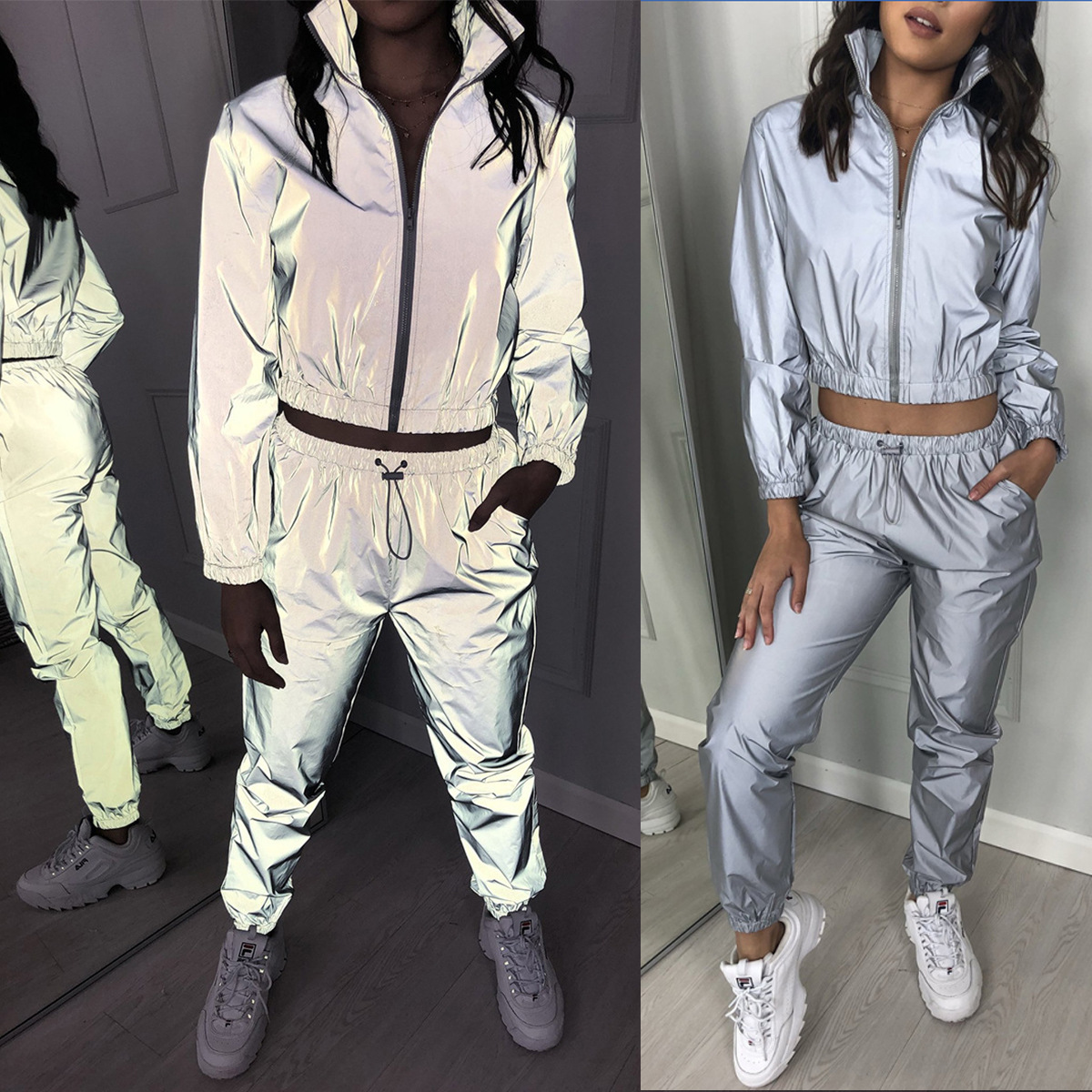 European and American Cross-Border Best-Selling Women's Clothing 2026 Amazon Ebay Fashion New Reflective Casual Two-Piece Set