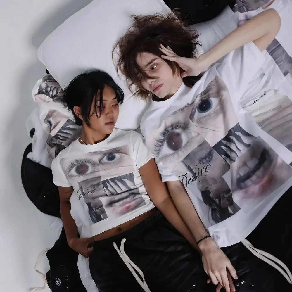European and American Cross-Border Summer Loose Cotton Fashionable Graffiti Print Pullover Tops for Men and Women