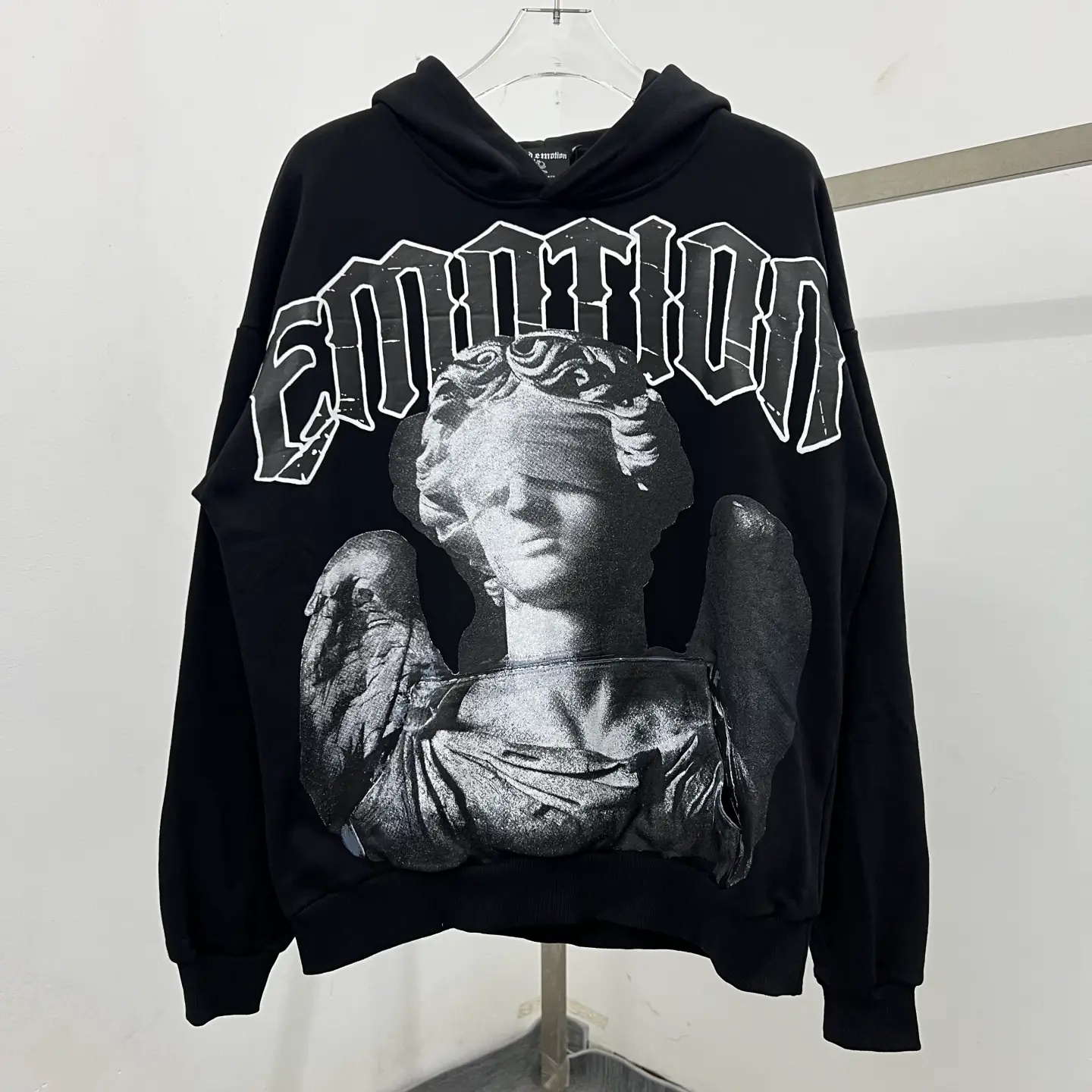 High-Quality Mixed Emotion American-Style Sleepless Angel Goddess Print High-Street Loose Hooded Sweatshirt for Men