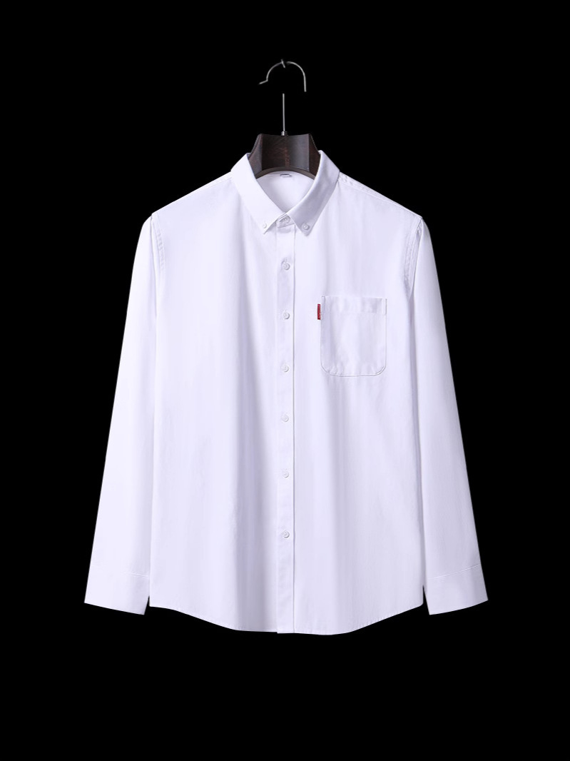 Spring and Autumn Men's Long Sleeve Shirt Cotton Oxford Textile Business Casual Easiest for Match Bottoming Shirt Top Outerwear Pure Cotton 100%