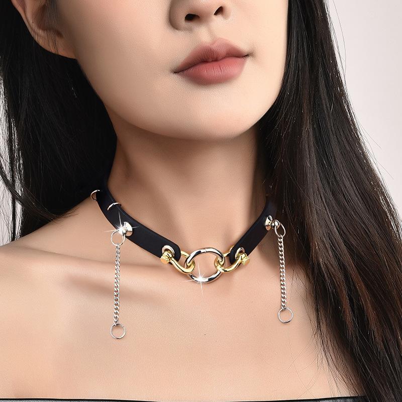Night Angel Punk Style Street Niche Dark Style Gothic Rock Metal Chain Ring Belt Collar Necklace