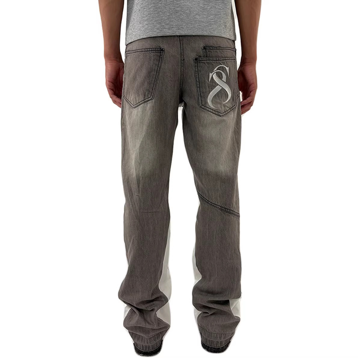 Wholesale Foreign Trade European and American Cross-Border Aliexpress Embroidered Whisker Jeans for Men, Loose High-Waisted Straight-Leg Denim Pants for Men