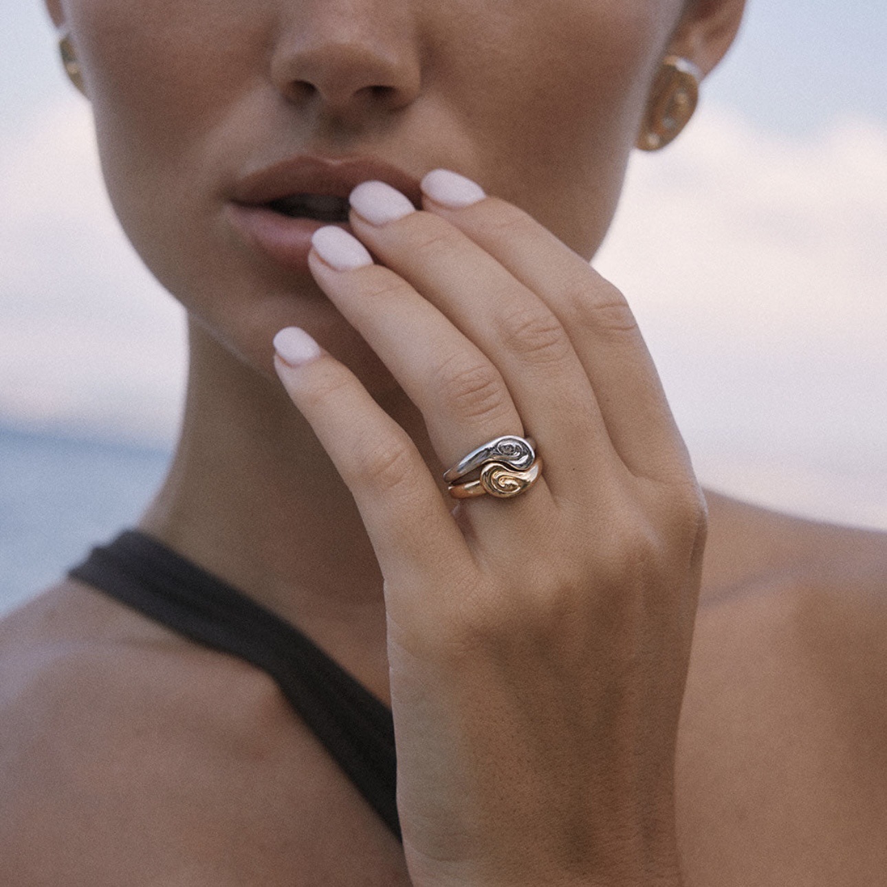 Dazan Wholesale 18K Gold Electroplated Titanium Steel Ins Light Luxury Stackable Detachable Gold and Silver Double-Layer Tai Chi Ring