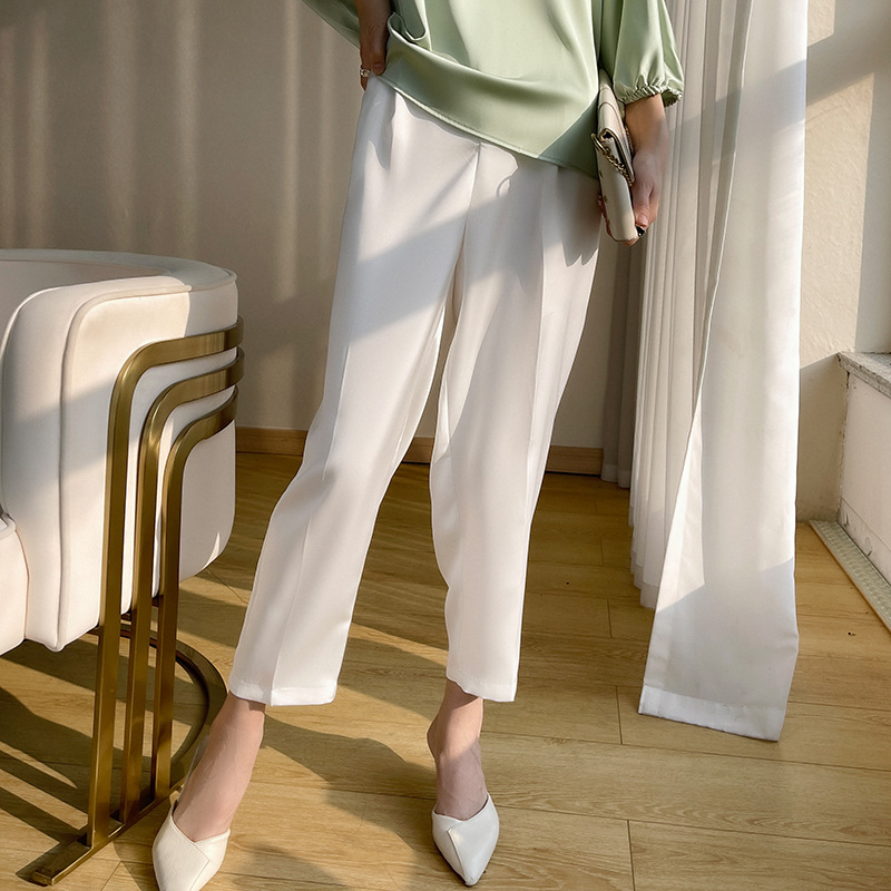 Acetic silk nine small pants female high-waisted silk satin cigarette pipe trousers suit Harlan pencil pants summer