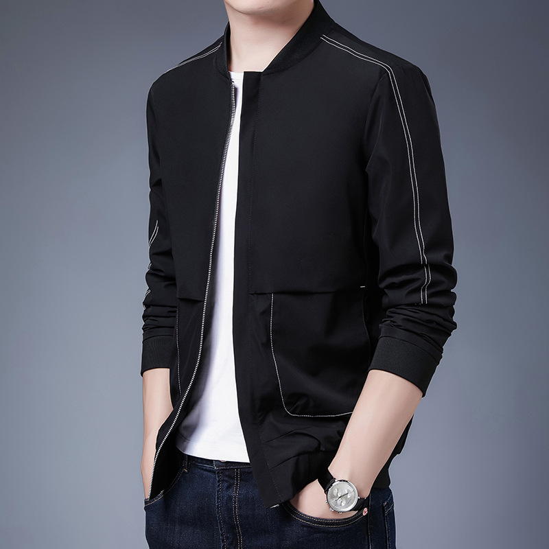 Spring and Autumn Thin Jacket Men's Coat Trendy Men's Handsome Jacket Men's Vertical Collar Tooling Baseball Collar Casual