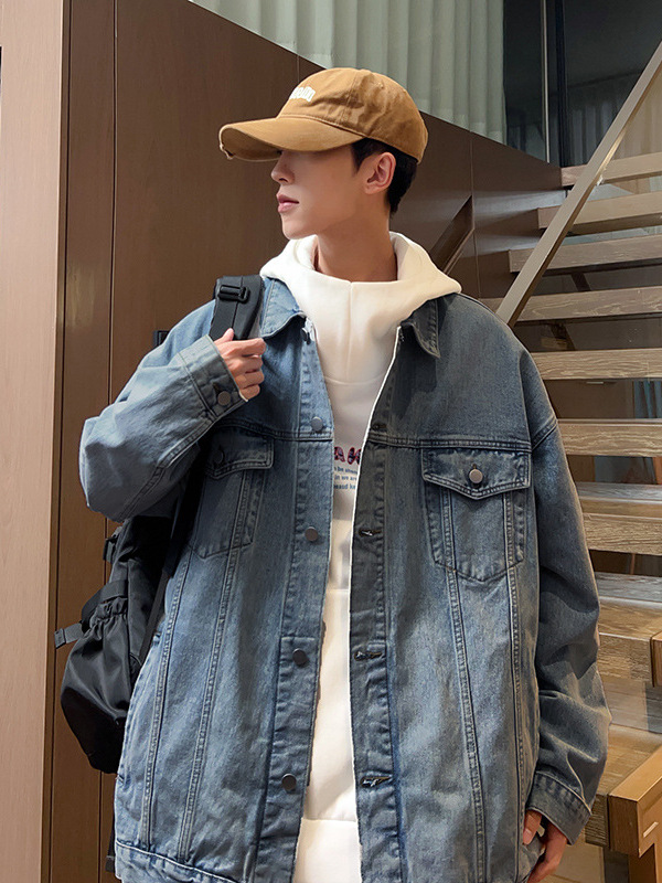 Mingge | 2024 Fall/Winter New Loose Washed Denim Jacket Men's Hong Kong Style Retro Fashion Brand Joker Jacket Men
