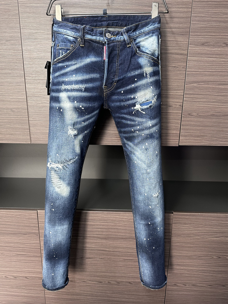9837 2023D2 Men's Denim Pants Quadratic Printed Painted White Small Straight Leg Cross-border Trendy Jeans
