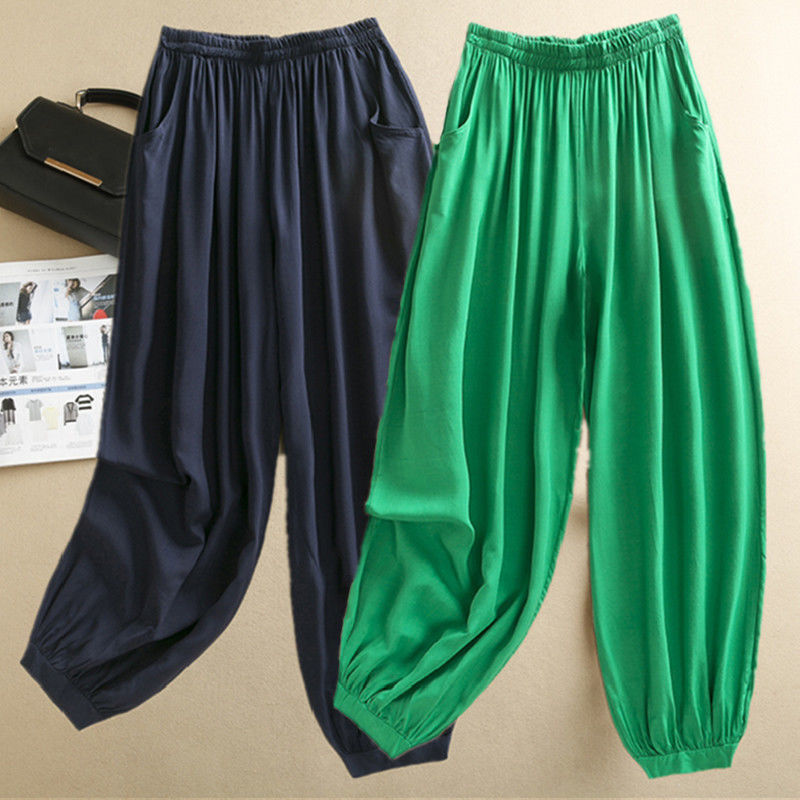 Cotton Silk Bloomers Cotton Silk Artificial Cotton Yoga Bloomers Casual Loose Tai Chi Pants Wide Leg Pants Solid Color Women's Pants for Summer