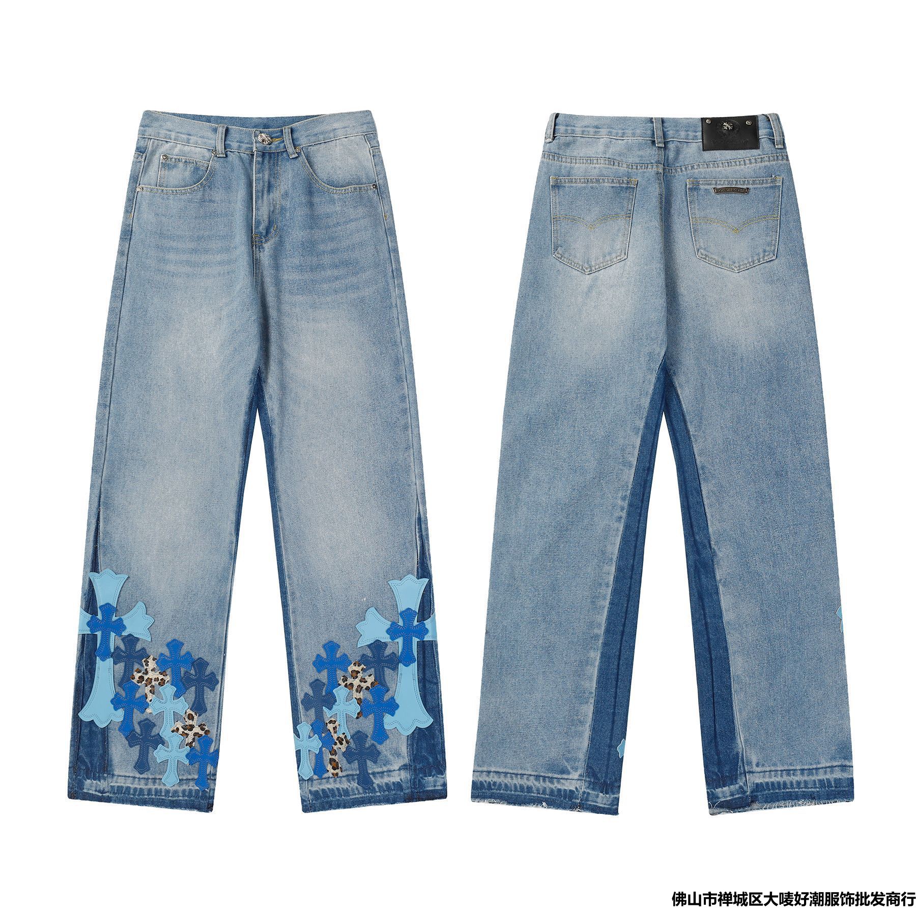 24Chrome Hearts New High Version Crow Jeans High Quality Cross Horn Denim Pants