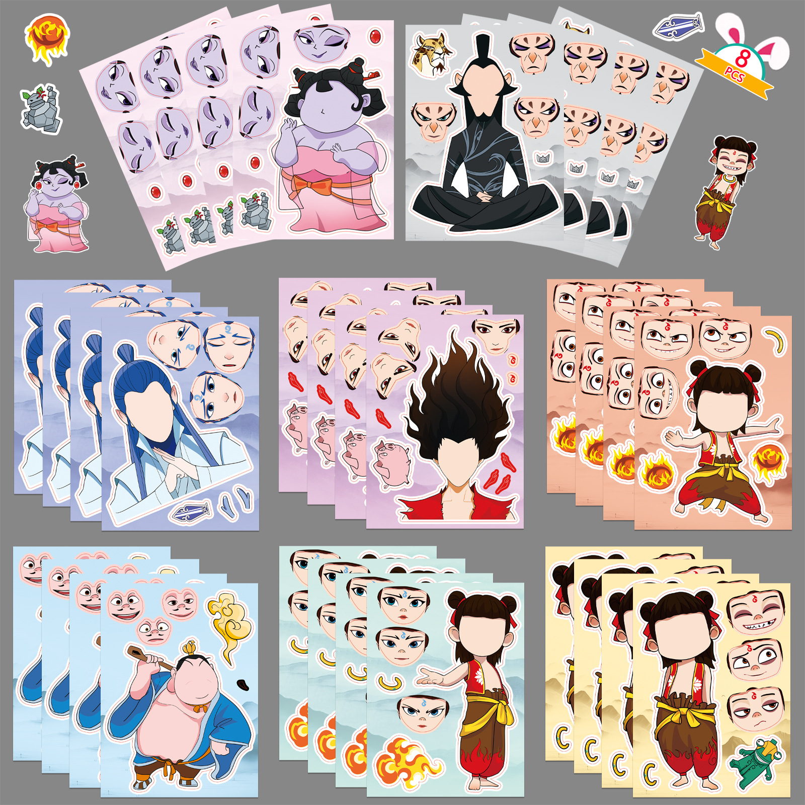 8/Pack Creative Face Change suit Stickers DIY Cartoon Country Man Cute make a face Collage