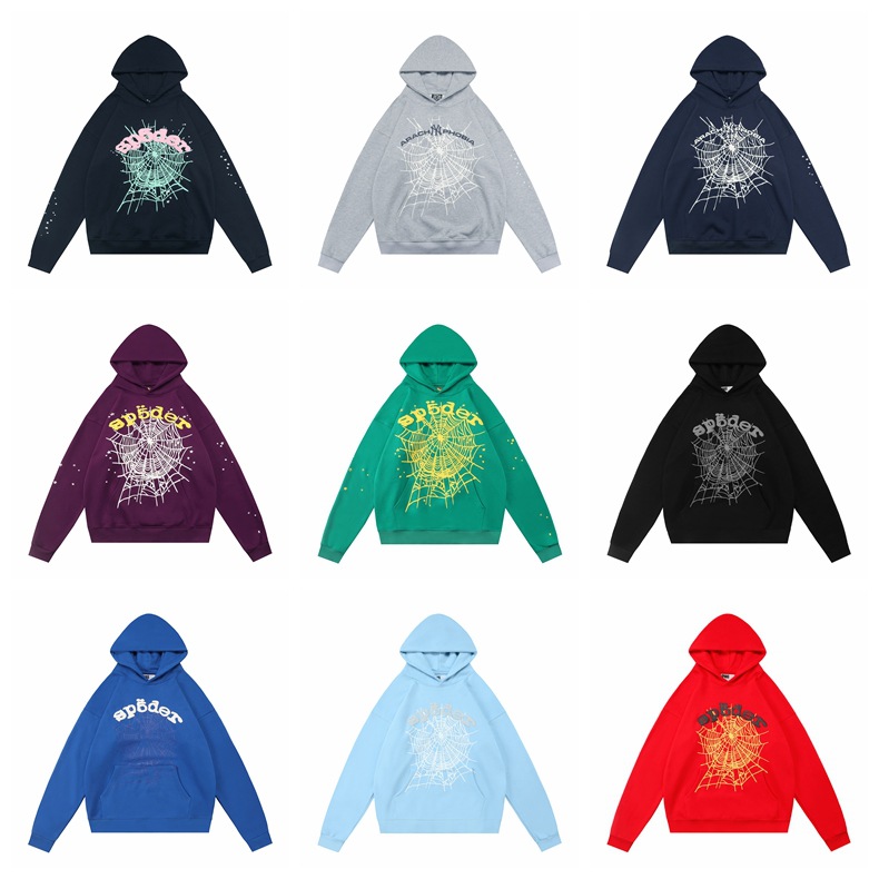 Sp5Der Beauty Trend 55555 Spider Web Foam Printing Men's and Women's Terry Loose Casual Autumn and Winter Hoodie Sweatshirt