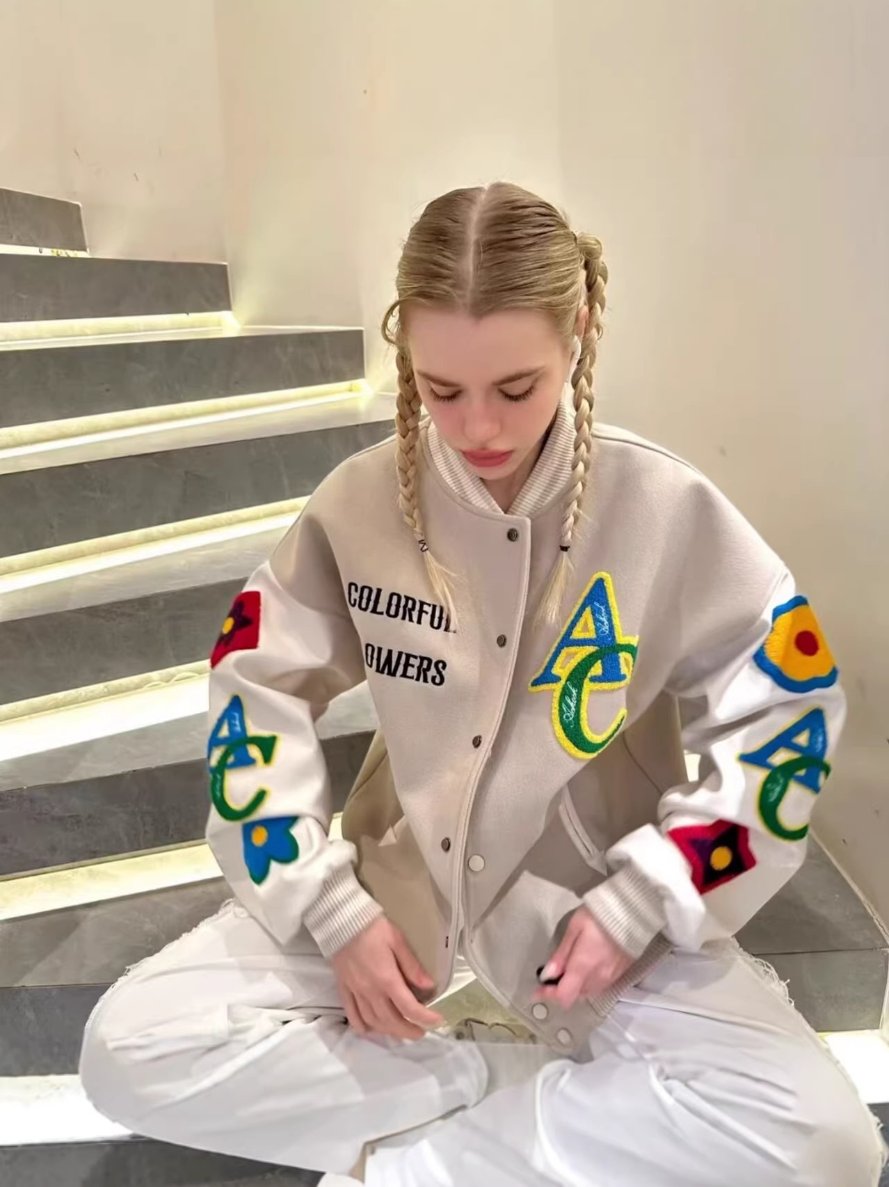 Spring and Autumn Trendy Brand European and American Street Style Embroidered Bomber Jacket Korean Style Loose Student Oversize Baseball Jacket