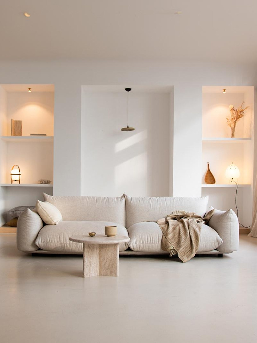 Italian Minimalist Arflex Designer Sofa, Creative Floor-Standing Bread Sofa, Cream Wabi-Sabi Style Three-Seater Sofa QC-foto van TAOBAO op Qualit.ly