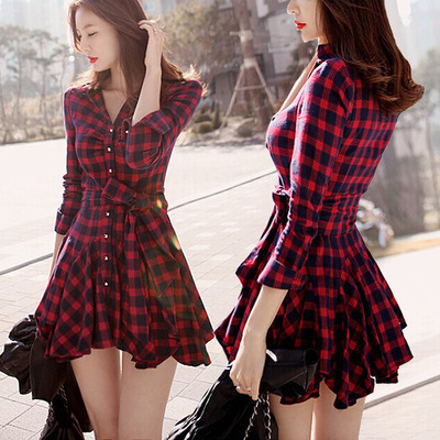 1688 Spring and Autumn New Style High-End Foreign Trade Cross-Border Dongdaemun Mid-Length Dress Slimming High-Waisted Women's Dress