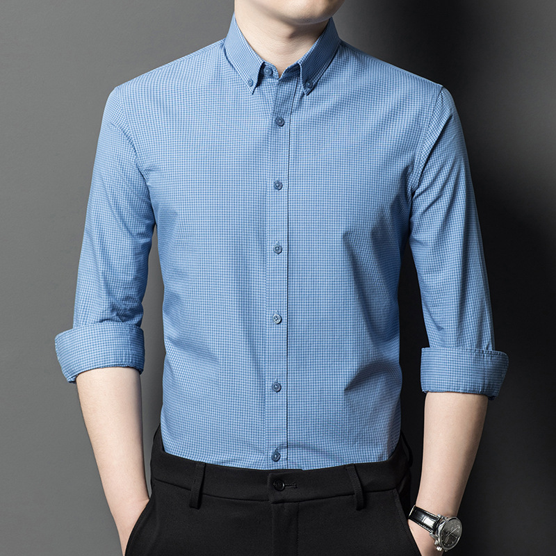Middle-Aged Men's Spring and Autumn 100% Pure Cotton Long-Sleeve Shirts for Business, Commuting, Casual Wear, Versatile High-End Shirts for Men Wholesale