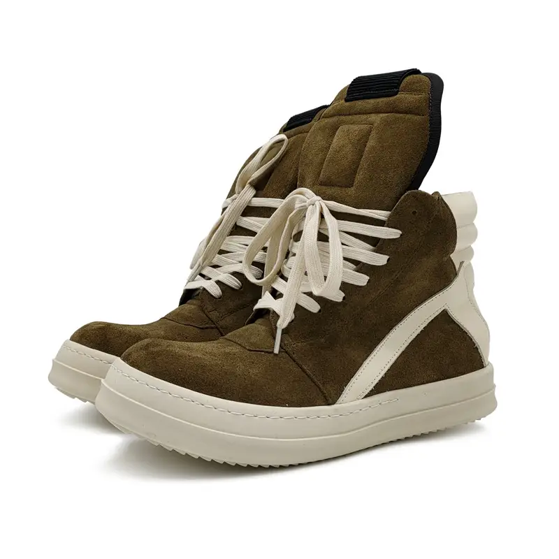 Guangzhou men's shoes 2025ro board shoes men's leather lace-up fall and winter cow suede round head high-top shoes female couple models short boots