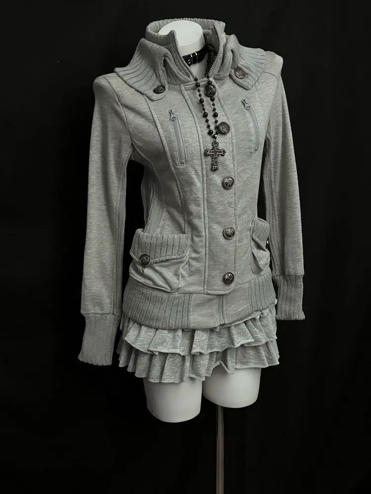 Breeze Original Vintage Retro Gray Sweatshirt Jacket for Women, Niche Design, Slim Fit, Autumn and Winter Top