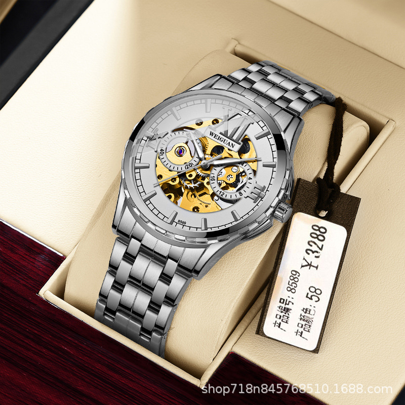2021 new automatic mechanical watch hollow watch men's waterproof luminous fashion business one-piece delivery