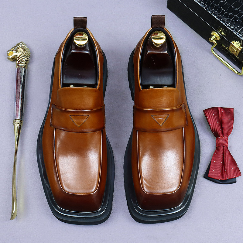 Leather Shoes Men's Cowhide Light British Business Dress Big Head Thick Sole Increased Wedding Groom Casual Shoes Men's Export
