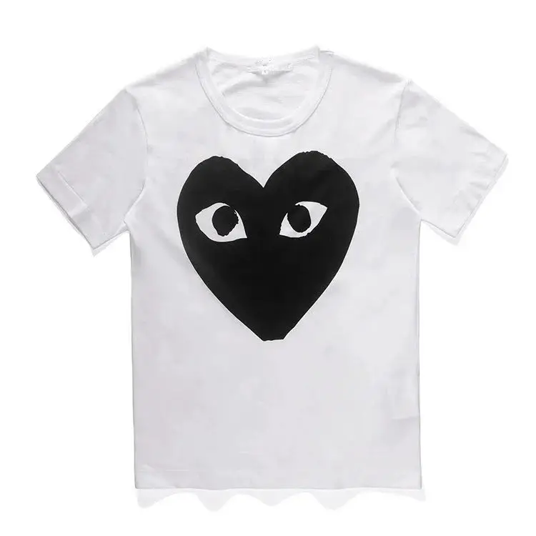 HEYPLAY Japanese trendy T-shirt peach heart pure cotton round neck short sleeved men's and women's white big black heart love couple style