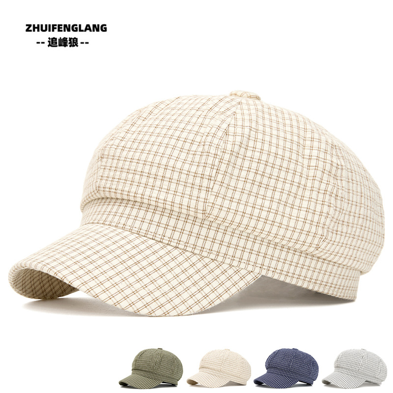 2026 New Korean-Style Plaid Octagonal Beret for Women, Spring and Summer Style, Face-Slimming, Casual Versatile Artist Newsboy Hat