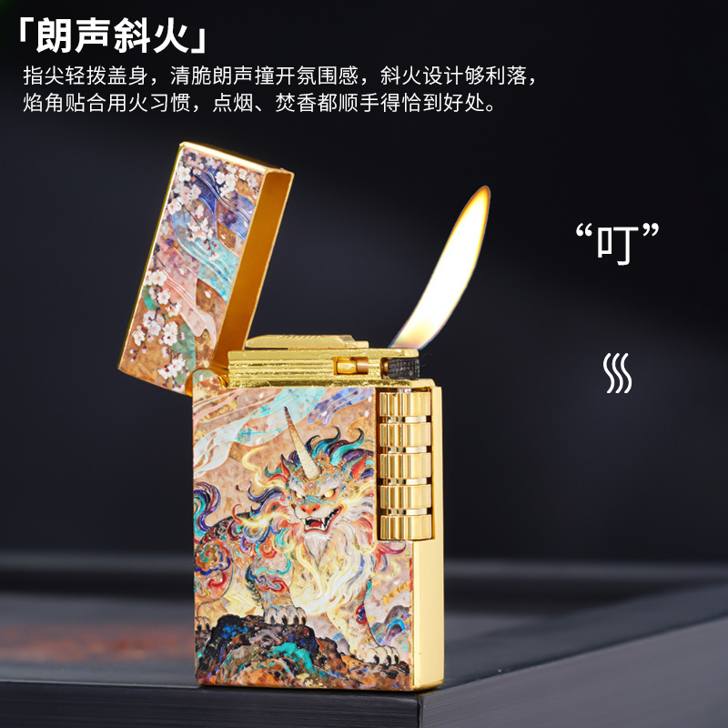 New 3D Embossed Color-Printed Lighter with Loud Sound, Diagonal Flame, Open Flame, Refillable, Pipe Lighter, Popular Live-Stream Product
