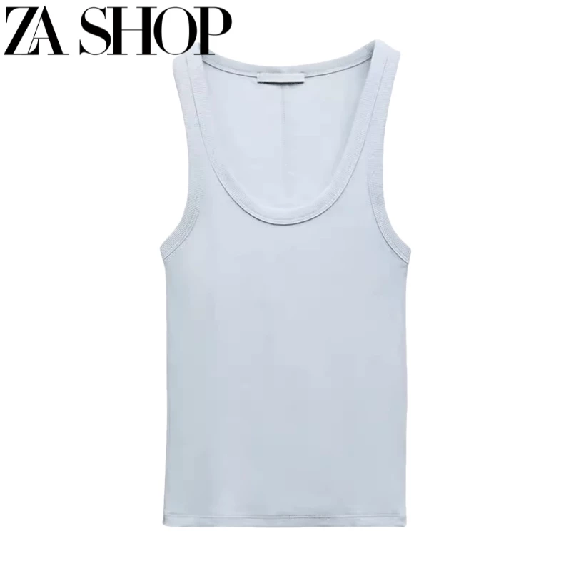 Summer New Women's Clothing Versatile Sleeveless U-Shaped Camisole Ribbed T-Shirt Base Top 3253325