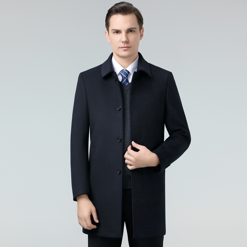 Light Luxury High-end Cashmere Coat Men's Mid-length Autumn and Winter Thickened Casual plus size Woolen Coat for Middle-aged Dad