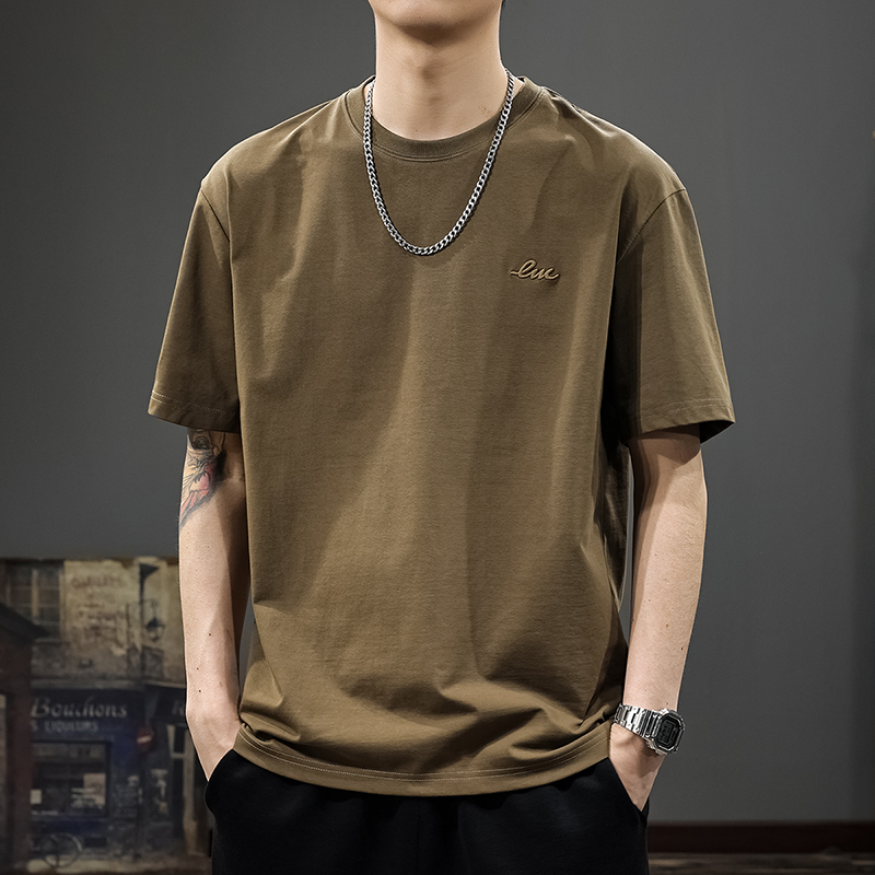 2025 New Summer Style Combed Cotton Ice Silk Cool Short-Sleeved T-Shirt Men's Loose Breathable Half-Sleeved t American Casual T-Shirt
