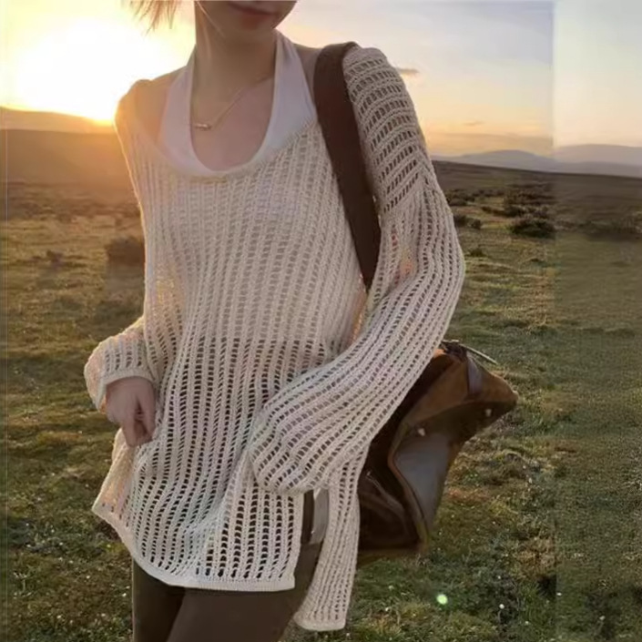 Women's Outerwear Cardigan 2026 Spring/Summer Thin Long Style Lazy Air-Conditioning Sweater High-End Long-Sleeve Hollow-Out Knit Top