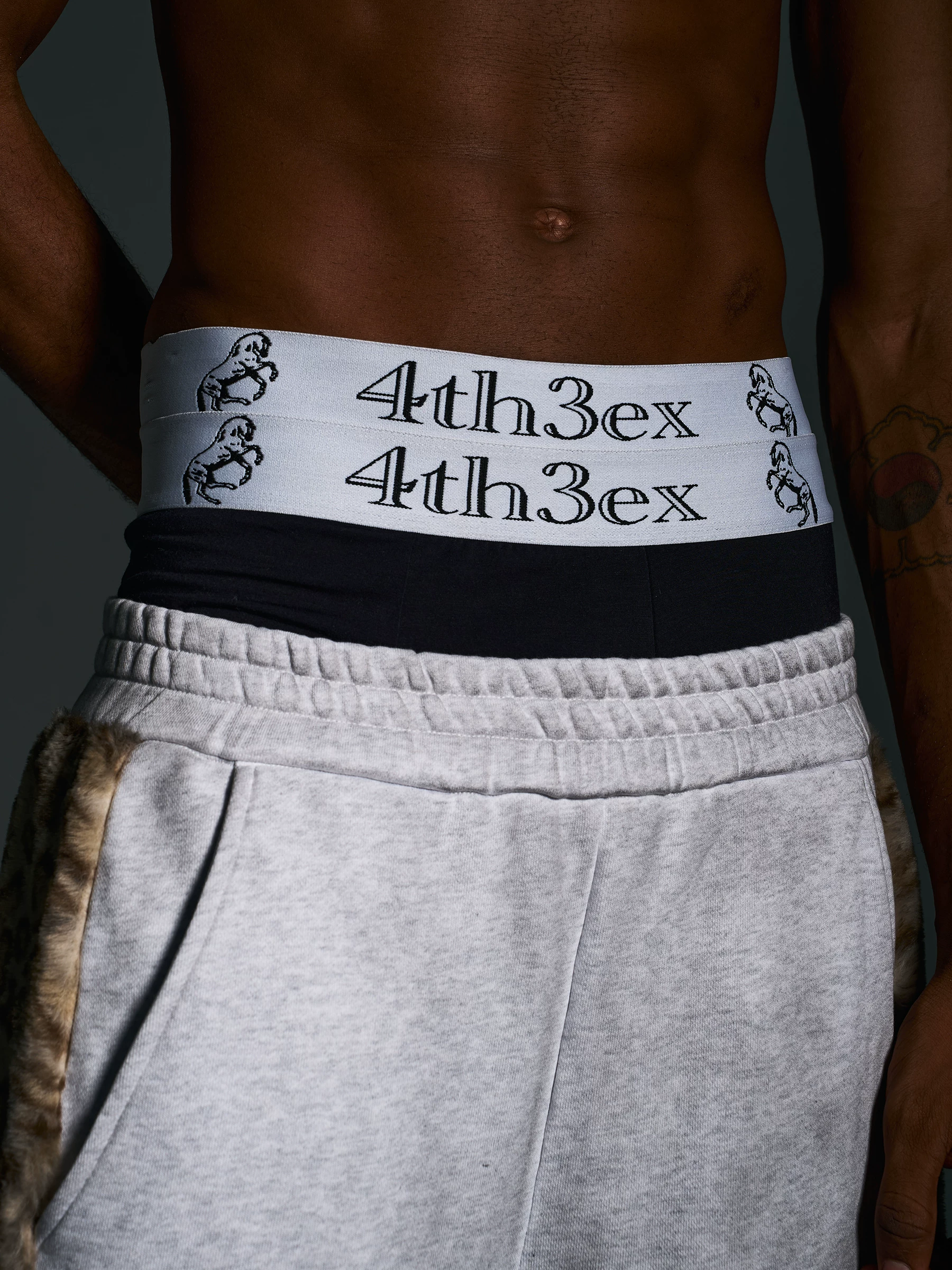 Fourth3Ex 25Fw Custom Embroidered War Horse Double Waistband Men's Double-Layer Boxer Briefs Men's Boxer Shorts