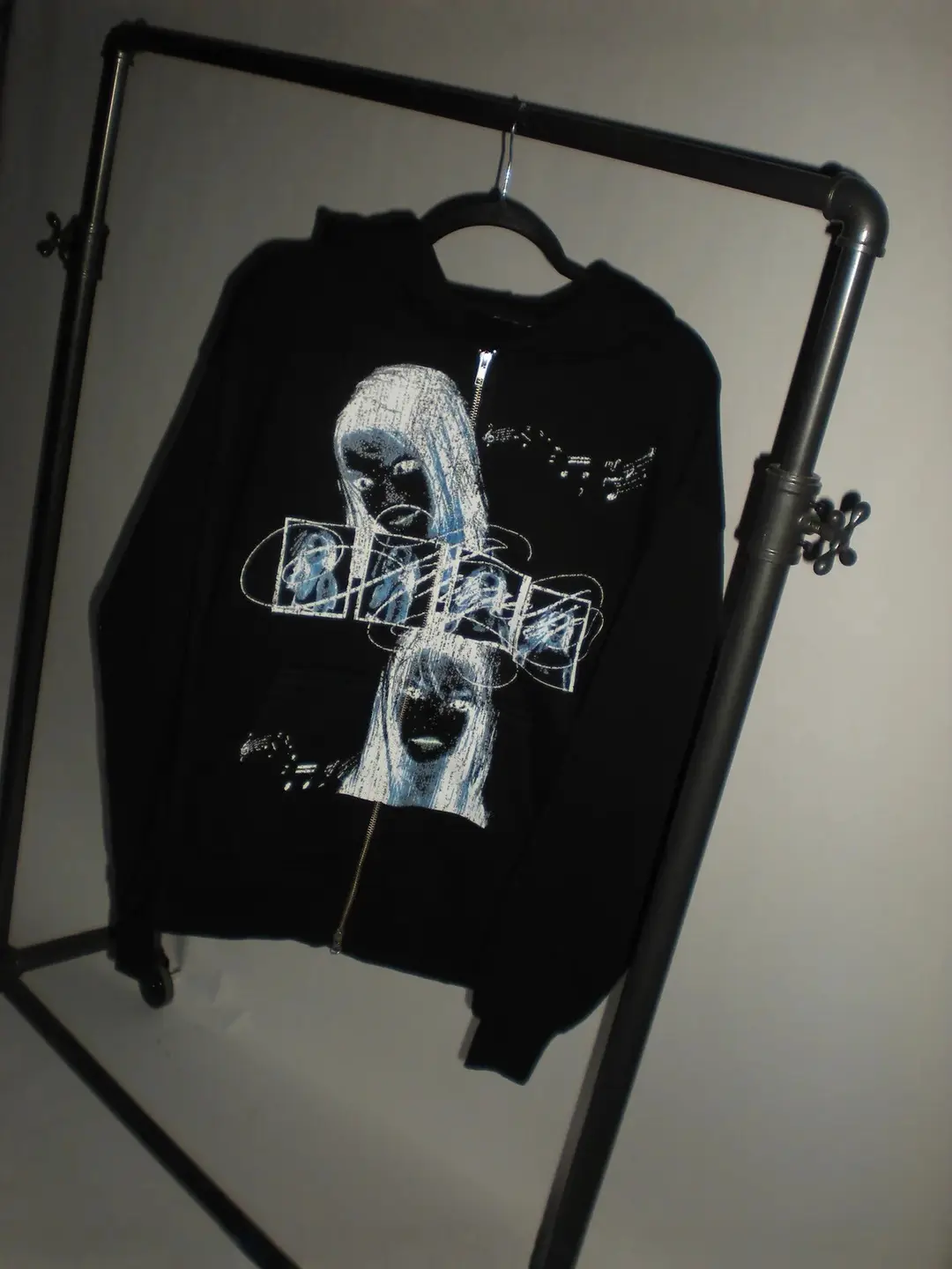 Y2K Cross-Border Dark Gothic Print Ins Hot Style Men's and Women's Same Style Lulu Hooded Round Neck Sweatshirt Outer Wear