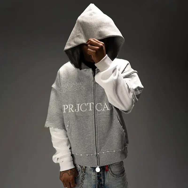 Project Capri Emergency Zip up Hoodie Zipper Patchwork pure cotton Hooded Sweatshirt