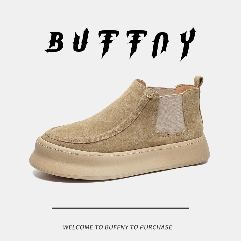 Martin Boots Summer Genuine Leather Frosted Ankle Boots High Top Slip-on Men's Shoes Platform Increased British Style Chelsea Boots