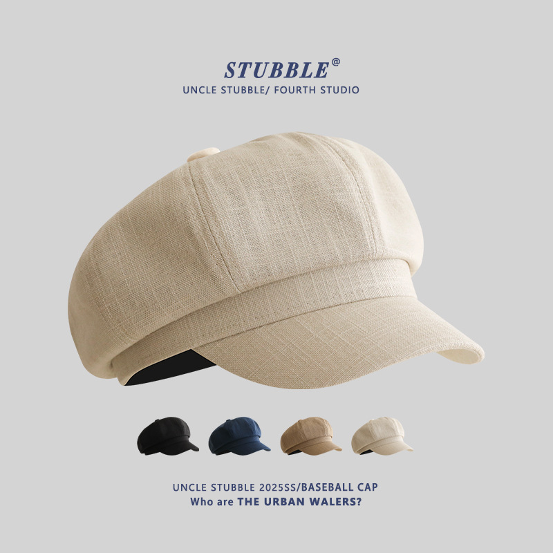 Spring and summer new cotton and linen newsboy hat Japanese retro art painter hat girls all-match face small octagonal hat