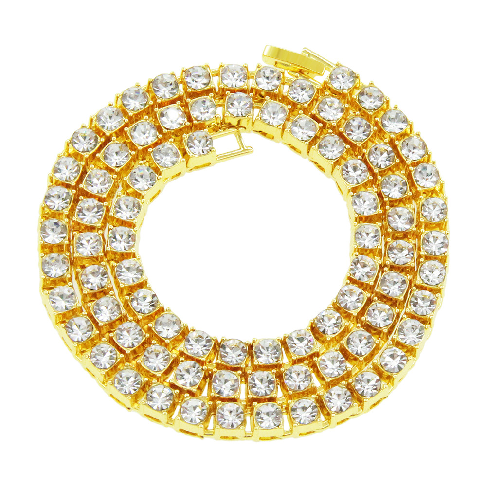 European and American hip-hop men's cross-border explosions single-row drill one-row drill necklace full drill cool personality tennis chain width 4mm