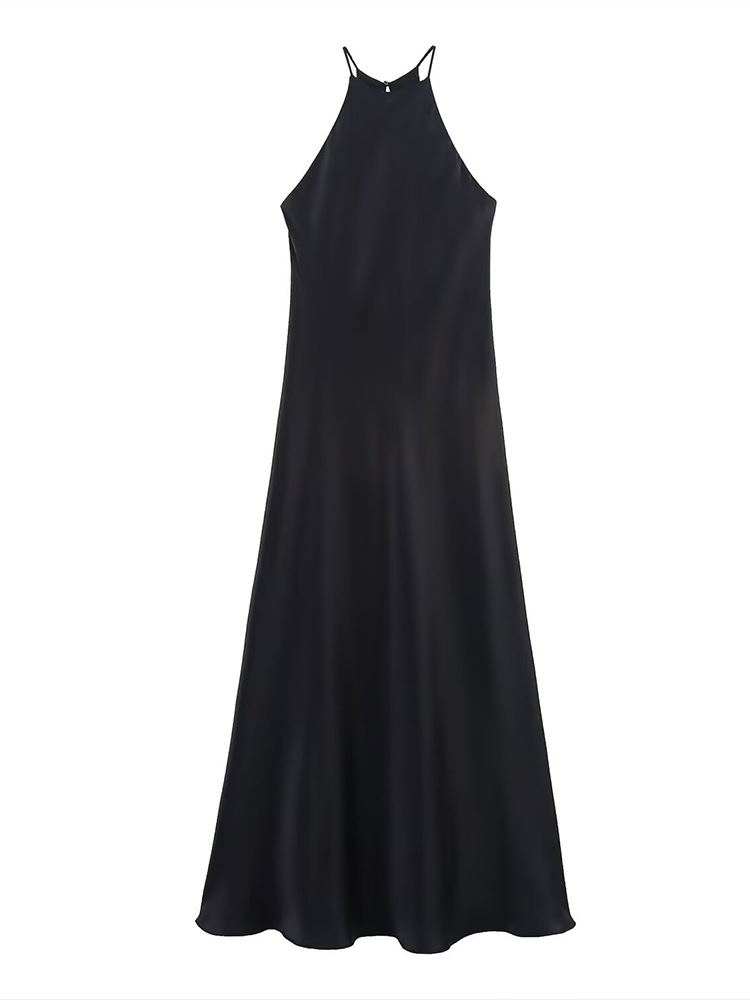 2025 New Summer Women's Clothing, Fashionable and Versatile Sleeveless Simple Design Silk Satin Texture Dress
